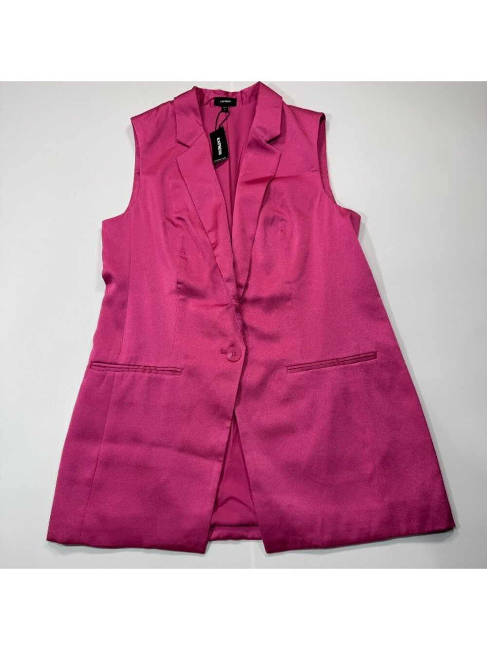 Express Vest Women's S Pink Polyester Satin Notch Lapel Business Preppy Office